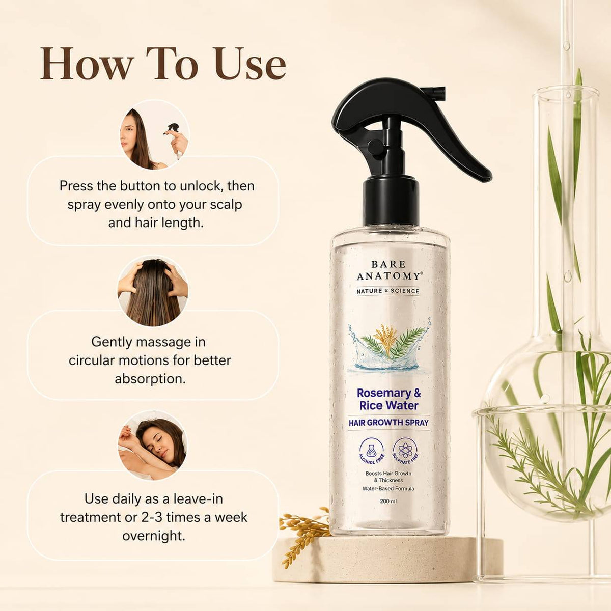 Rosemary & Rice Water Hair Growth Spray | Stops Hair Fall, Grows Thicker Longer Hair Fast | Buy 1 Get 1 Free